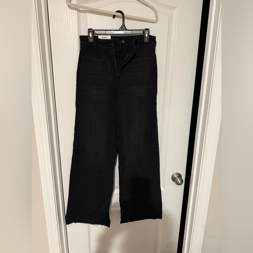 Oat New York Black Wide-Leg Jeans with Raw Hem